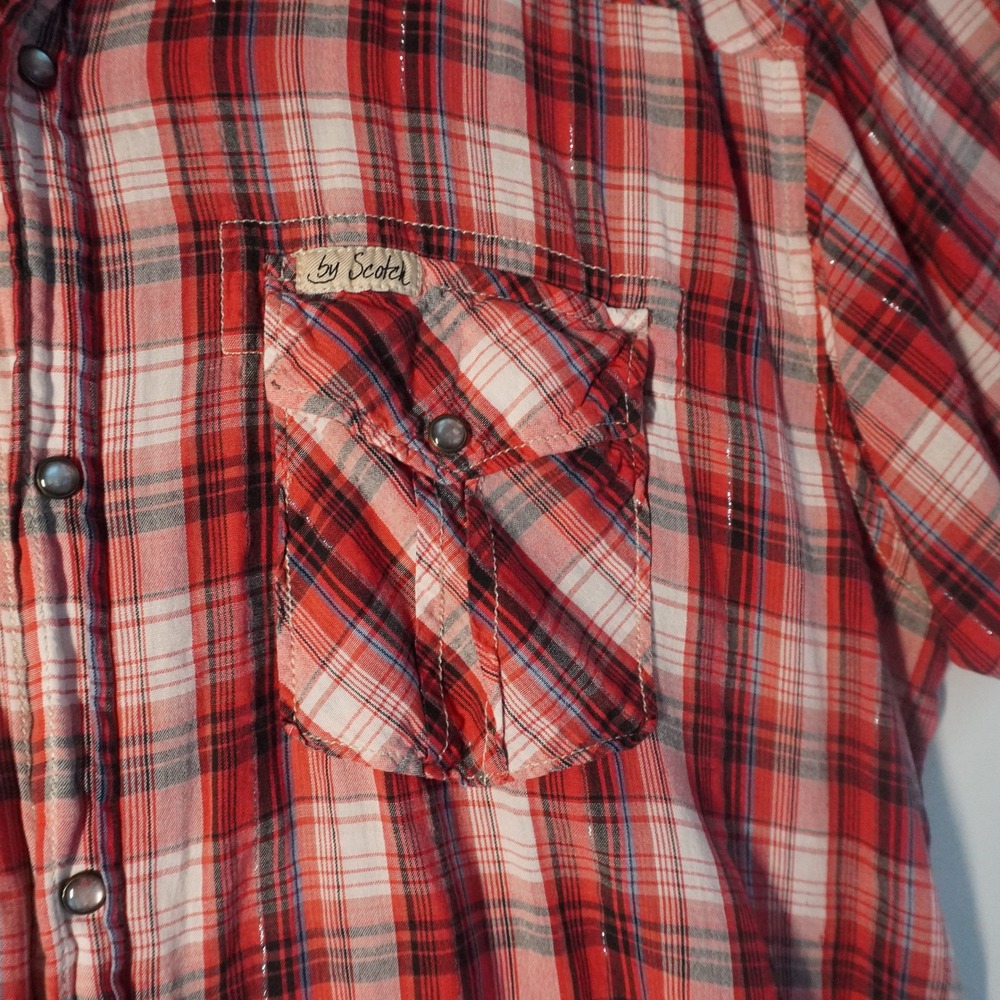 Scotch and Soda Pearl Snap Plaid Button Down Top Women's XL Short Sleeve Western - Picture 8 of 12